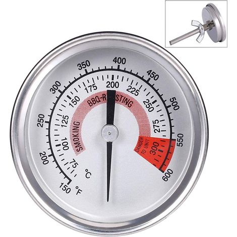 Thermomètre industriel pour barbecue en acier inoxydable, plage de mesure 65 à 315 °C, indicateur de température pour grill, cuisson, viande, four et barbecue (1/5)