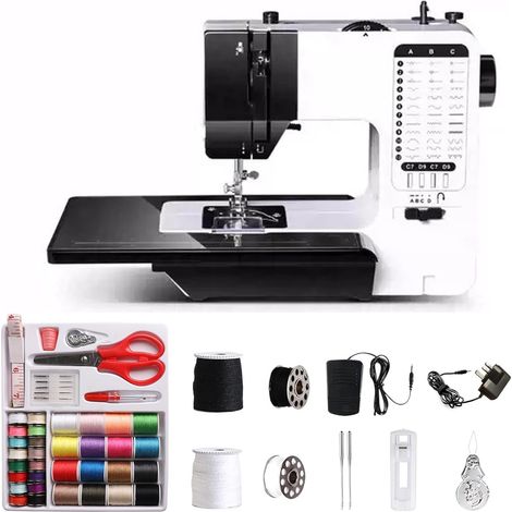 Machine à coudre électrique portable avec table coulissante, 38 programmes de points, machine à coudre pour débutants et enfants, mini machine à coudre à vitesse réglable avec pédale et kit de couture (1/5)