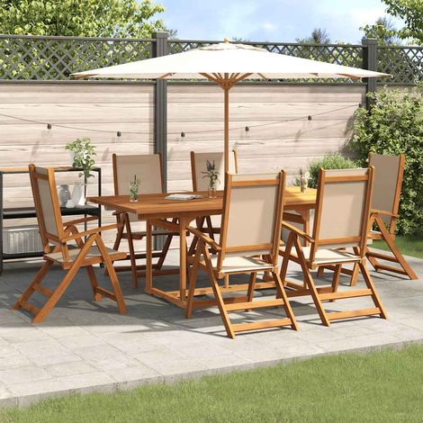 Juego comedor de jardín 7 pzas madera maciza acacia y textileno