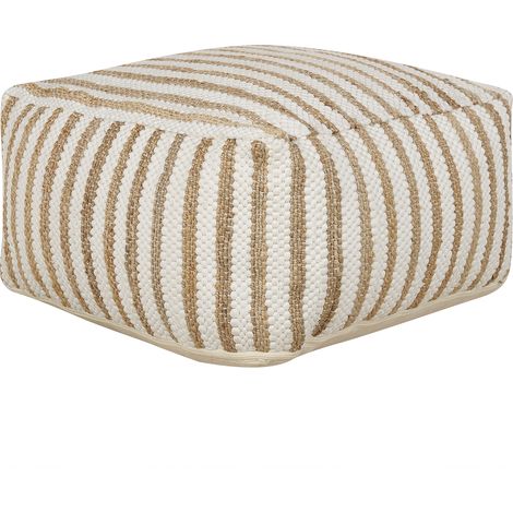 Puf cuadrado de yute para salón en blanco y beige con estilo boho natural blanco y beige 60 x 30cm Almatti (1/5)