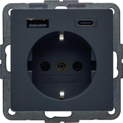 Berker Q.X SSD 1X USB A/1X USB C ANTH / BERKER 48146086 AC20W PD 3A 48146086