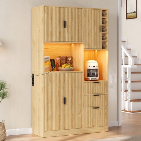 Küchenbuffet 105 x 40 x 180 cm in Natur, Spanplatte, LED & Stauraum – MEUBLIV (1/5)