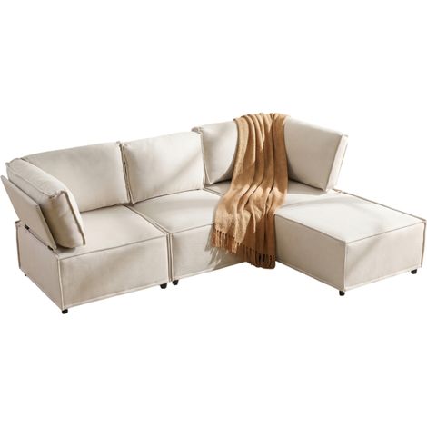 Canapé modulable convertible en tissu beige, salon en U à assembler librement, assise confortable avec mousse et ressorts, pour petits et grands espaces  CHICFURN (1/5)