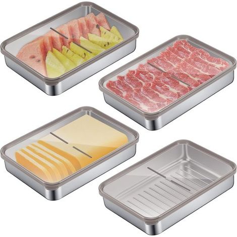 Juego de 4 recipientes de acero inoxidable con tapa，recipientes reutilizables de 800 ml para preparación de alimentos，apto para lavavajillas (1/5)