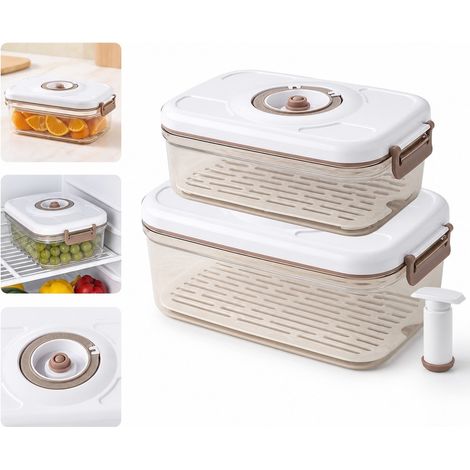 1 Set 1,2 L et 2,1 L Boîte de Conservation sous Vide Grille d'Égouttage Pompe Manuelle 23 x 15 x 10,8 cm 0,77 kg Céréales (1/5)