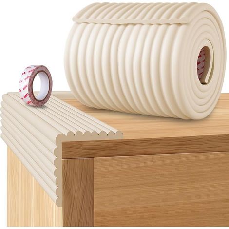 Bandes de Sécurité en Mousse, 2m x 20cm Bande de Protection De Bord De sécurité d e Type W, Bandes d e Mousse Autocollantes pour Enfants, pour Tableau, Chaise, Meubles, Escalier(Blanc Cassé) (1/5)