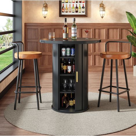 Mesa bar alta con almacenaje MDF negro 60x60x91,6 cm OKMYHOME (1/5)
