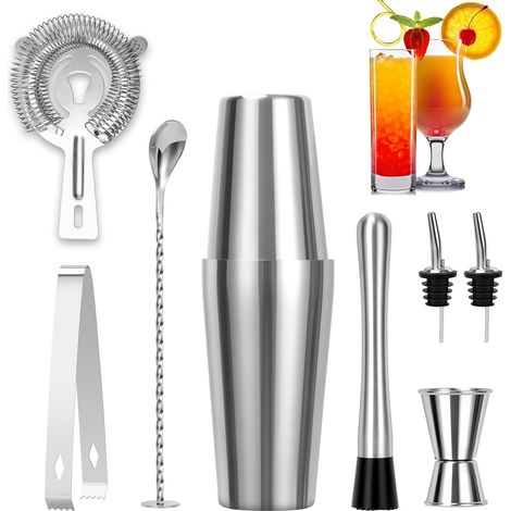 8 Pièces Boston Shaker Cocktail Kit, kit pour Barman, Cocktail en Acier Inoxydable, Cocktails, Cocktail Shaker kit pour Cadeau Homme, Bar, Party (1/5)