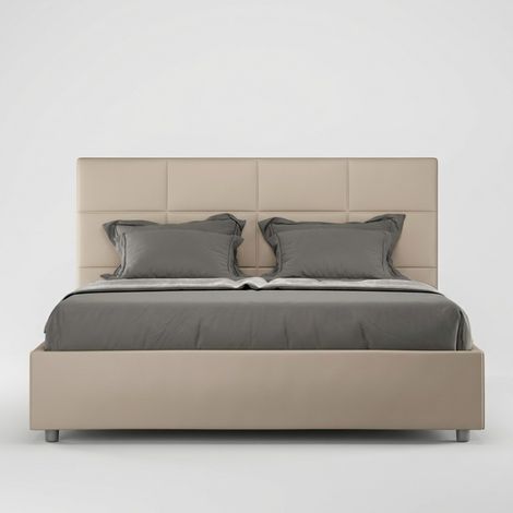 Doppelbett mit Bettkasten 160x190 in beigefarbenem Kunstleder Mika (1/4)