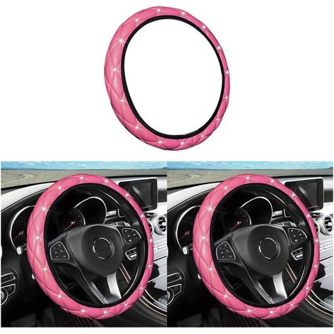 Lenkradhülle Leder mit Strasssteinen, universell 37-38cm, Rosa (1/5)