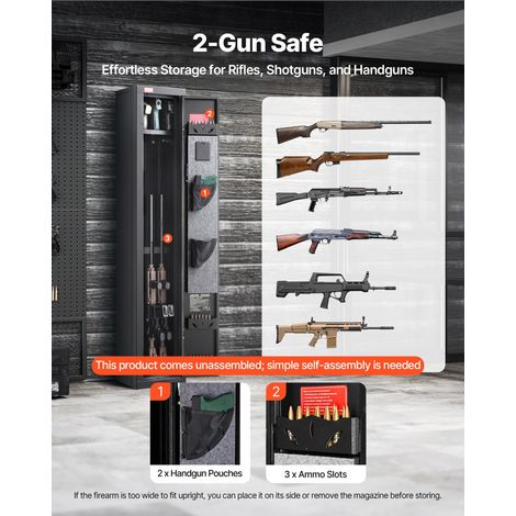Armoire à Fusils, Coffre-Fort pour Armes à Feu en Acier Laminé à Froid, Déverrouillé par Clavier Numérique et Clé, avec Chargeur et… (1/5)