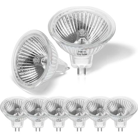 Pack de 8 Ampoule Halogene 50w 12v MR16,Spot Halogene GU5.3 Dimmable Blanc Chaud 2800K,2 Broches Ampoules Halogène Couvercle en Verre Pour Plafonnier,Pour Plafonnier, Eclairage Sur Rail Encastré (1/5)