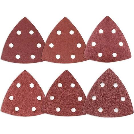 Delta-Triangles de Ponçage,120 pièces 6 Trous Triangles Abrasifs Delta Mixpack (20 x grain 40/60/80/120/180/180/240 chacun),90x90x90mm Papier Abrasif pour ponceuses delta,Feuilles Abrasives (1/5)