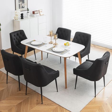 Esszimmerstühle 6er Set mit 13cm Kissen, Metallbeinen und Griff, Schwarz (1/5)