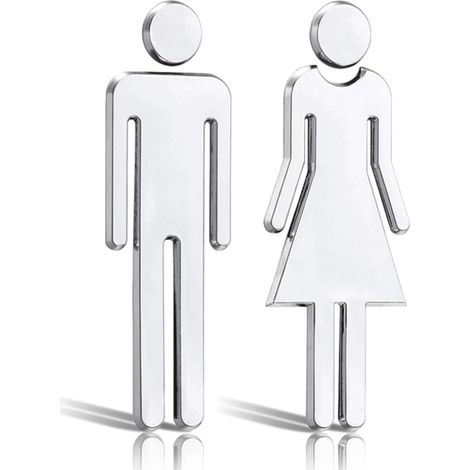 2 pcs 20cm Plaque de Porte Panneaux Toilette Argenté Femmes Hommes Signes WC Adhésive pour Toilette Porte de Restaurant Publique Hôtel Cafétéria (1/5)