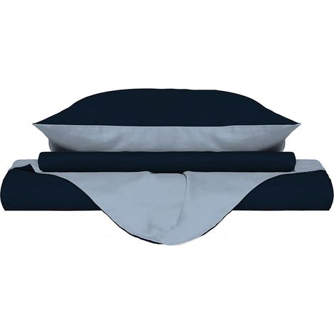 Copripiumino 1 Piazza e Mezzo con Sacco e Federe Doubleface Blu Scuro/Azzurro (1/5)