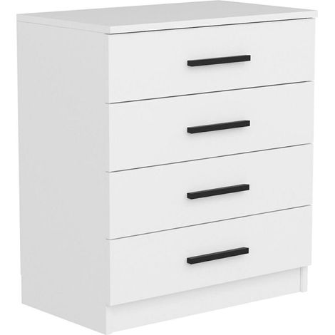 Kalmaegi Kommode, 4 Schubladen, Schiebetüren, Schließsystem, 70x79x42h cm Weiß