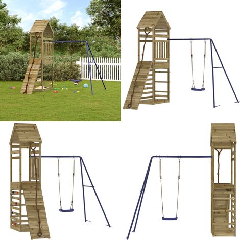Spielturm Imprägniertes Kiefernholz - Holzspielplatz - Spielturm - Kletterturm - Kletterwand - Schaukelset - Home & Living