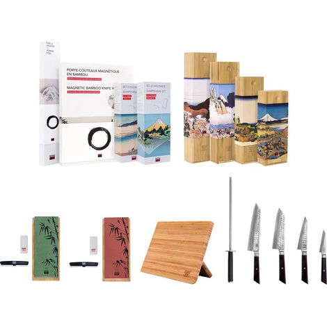 Coffret Couteaux de Cuisine en Acier Damas AUS-10 Martelé et Accessoires d'Aiguisage - 8 Pièces - PANGIVO (1/5)