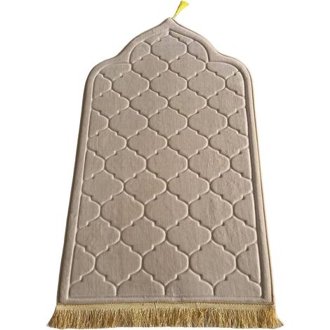 Tappetino da preghiera musulmano con lavorazione a rilievo, pieghevole e portatile, per un'efficace protezione delle ginocchia. Beige.