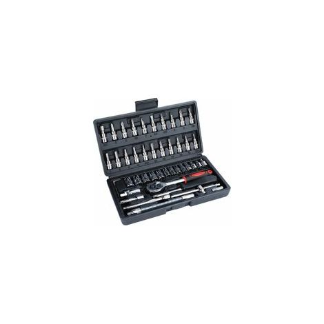 Jeu de douilles 1/4" 46 pièces en acier carbone, coffret avec cliquet, poignée en T, joint universel – (1/5)