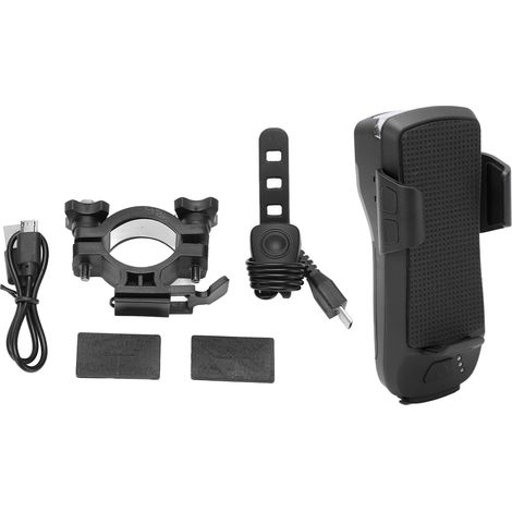 Phare vélo multifonction rechargeable USB portable feu arrière avec support téléphone noir (1/5)