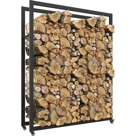 Feuerholzgestell mit Rädern. mobil. Metallrahmen. bis 150 kg. 120 x 32 x 151 cm. schwarz (1/4)