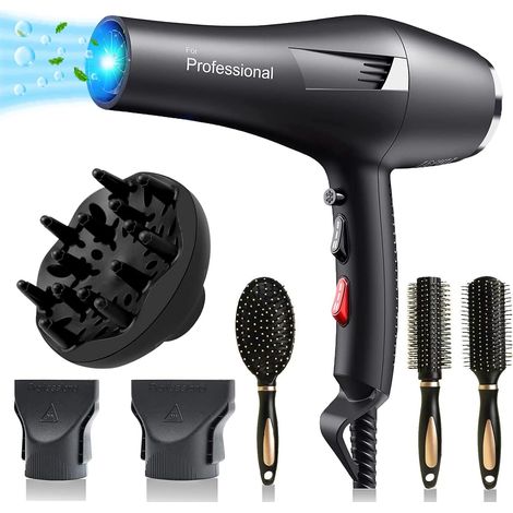 Sèche Cheveux 2400W, Sèche-Cheveux Ionique AC Moteur avec Diffuseur, Hair Dryer Avec 2 Vitesses 3 Réglages de chauffage,Touche air frais,Concentrateur,Curl (1/5)