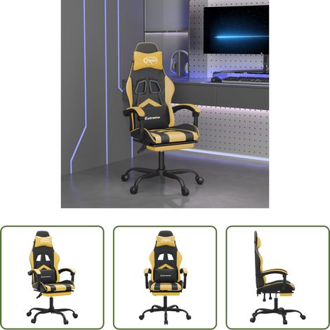 Gamingstuhl mit Fußstütze - Gaming-Stuhl mit Fußstütze Drehbar Schwarz & Golden Kunstleder (1/5)