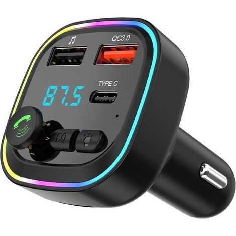 Transmetteur FM Bluetooth 5.3 pour Voiture,Kit MP3 sans Fil à Charge Rapide QC3.0, 2 Ports USB et 1 Port Type-C,Support USB/Carte (1/5)