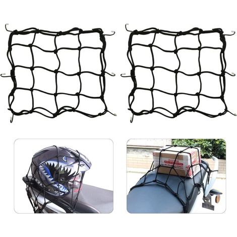 Luggage Net 2 Pieces Elastic Spider with 6 Hooks for Motorcycle Scooter Bicycle ATV Extendable 28 x 28cm Black (1/5)