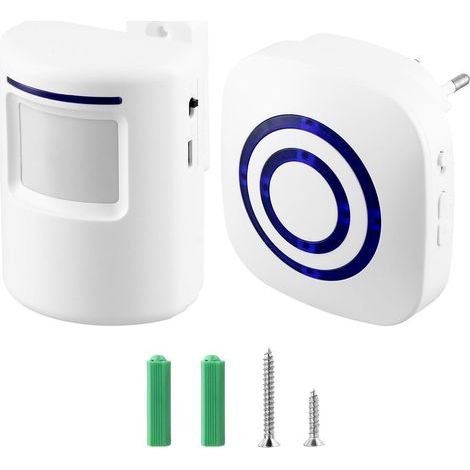 Sonnette sans Fil Kit de Carillon de Porte Electrique avec 1 Récepteur et 1 Détecteur de Mouvement PIR Capteur Alerte Visiteur Alarme de Sécurité avec 38 Mélodies au 3 Niveau Volumes (1/5)