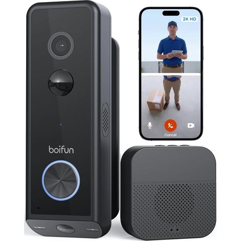 2026 2K+1080p,Sonnette sans Fil Exterieur Etanche Double Caméra,Noir Vision Nocturne en Couleur, Installation Facile avec Support, Détection Humaine par IA, Compatible Carte SD, Wi-Fi 2,4 GHz (1/5)