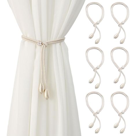 6 Pcs Embrasse pour Rideaux,Attaches de Rideaux de Corde de Rideau Tricotées, Curtain Tie Backs Réglables 48cm (1/5)