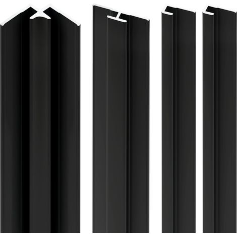 Schulte – Lot de 2 profilés de finition + 1 profilé d'angle + 1 profilé d'extension pour panneau mural de douche – Aluminium noir – Longueur 255 cm