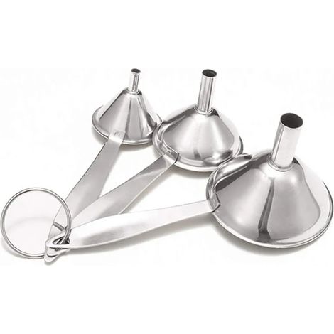 Embudo de cocina de acero inoxidable, embudo pequeño con mango largo, embudo mini para frasco (juego de 3, plata) (1/4)