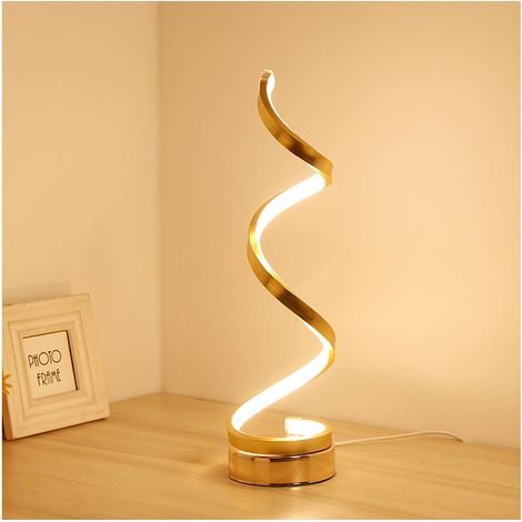 Dimmable Led Spirale Lampe De Table - 18w Protection Des Yeux Led Courbe Lampe De Chevet (Blanc Chaud) (Or) (1/5)