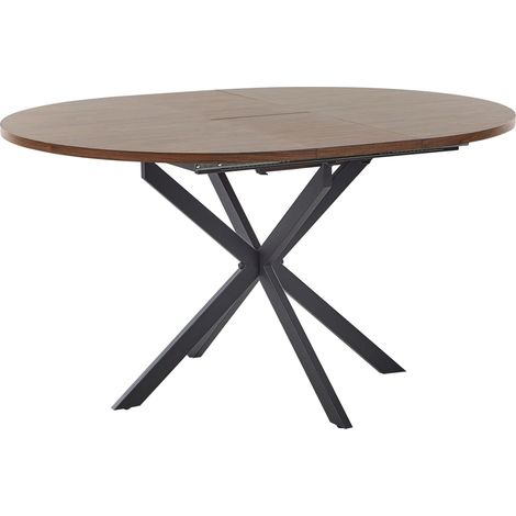 Tavolo da pranzo allungabile 4 posti Piano in MDF Metallo Gambe nere Rotondo 110/140 x 110 cm Legno scuro Friona