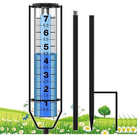 Pluviomètre d'extérieur de 7 pouces, grands chiffres clairs et outil de mesure de la pluie à hauteur réglable pour jardin, pelouse et ferme (1/5)