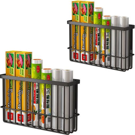 2 pièces Armoires de Cuisine Porte Boîte de Rangement, Adhésive Boîte de Rangement Murale, Armoire/Salle de Bains/Réfrigérateur Boîte D'organisation pour Articles Divers(Noir) (1/5)