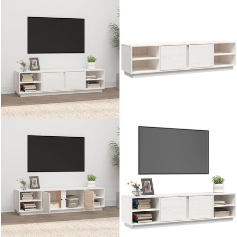 Meuble TV Blanc 156x40x40 cm Bois de pin massif - Meubles Tv - Meuble Tv - Support Tv - Unité Tv - Meuble Blanc - Home & Living (1/5)