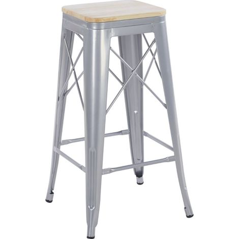 Packs Taburetes Altos - Pack 2 Taburetes Valix Madera Natural 76 cm - Gris metalizado (1/4)