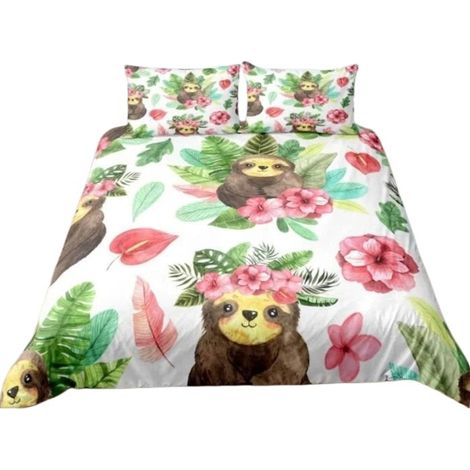 Housse de couette Kawaii Paresseux 200x200 cm, ensemble de literie multicolore imprimé en 3D (1/4)