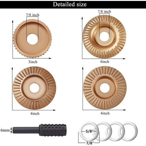 Lot de 4 disques de sculpture sur bois pour meuleuse d'angle + 5 râpes rotatives, meuleuse d'angle 4" ou 4 1/2" avec mandrin 7/8", disques de façonnage pour meuleuse d'angle (1/3)
