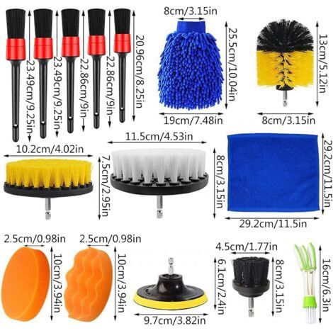16Pcs Lot de Brosse Nettoyage Voiture,Pinceau Detailing Auto,Kit de Brosse Nettoyage Voiture Interieur Exterieur,Brosse Nettoyage Perceuse Électrique,Brosse de Jante Voiture Nettoyage de Roue (1/4)