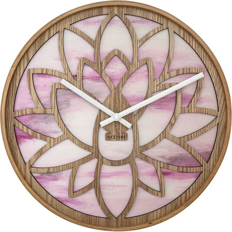 Horloge murale silencieuse en bois avec motif lotus rose et aquarelle 40 cm - PANGIVO (1/5)