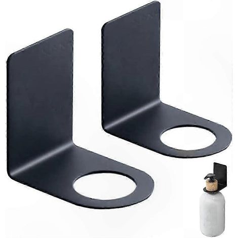 Porte-bouteilles de salle de bain en métal noir, ensemble de 2 pièces, installation sans outil, support mural, convient aux petits espaces. (1/4)