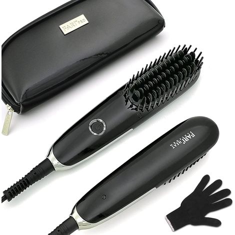 Mini Brosse Lissante, Brosse Lisseur Cheveux de Voyage, Anti-échaudage électrique Céramique Brosse Chauffante Ionique pour Lisser la Cheveux et Barbe avec Pochette de Voyage (1/5)