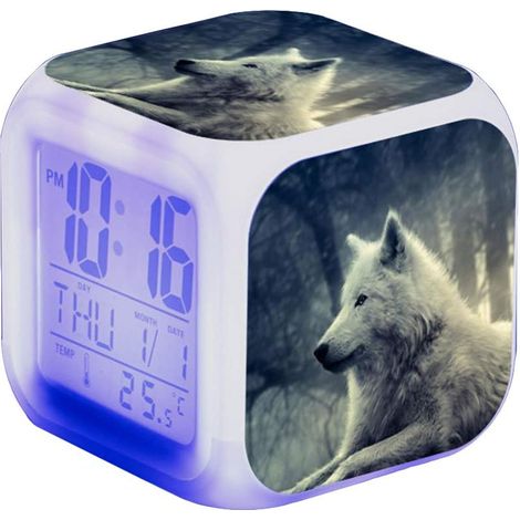 ZOLGINAH Réveil LED - Pour enfant - Réveil de chevet - Carré - Écran LCD éclairé - Motif loup (18) (1/5)