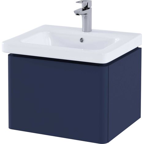 RAK Resort Matt Denim Blue 500mm Wall Hung Single Drawer Vanity Unit - RAKRSTWBU50604
